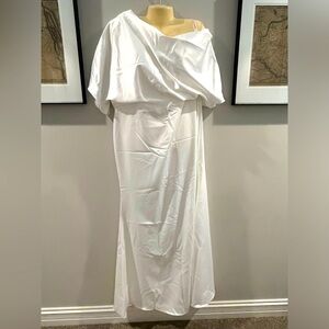 Draped One Shoulder Satin (ivory) wedding dress, trumpet skirt
